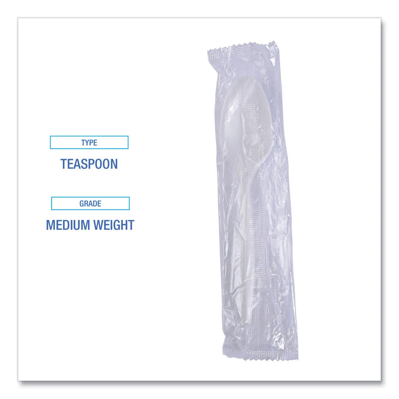Boardwalk Mediumweight Wrapped Polypropylene Cutlery, Teaspoon, White, 1,000/Carton