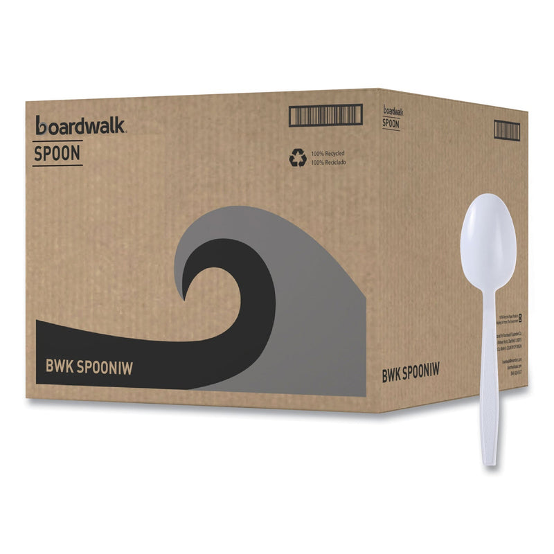 Boardwalk Mediumweight Wrapped Polypropylene Cutlery, Teaspoon, White, 1,000/Carton