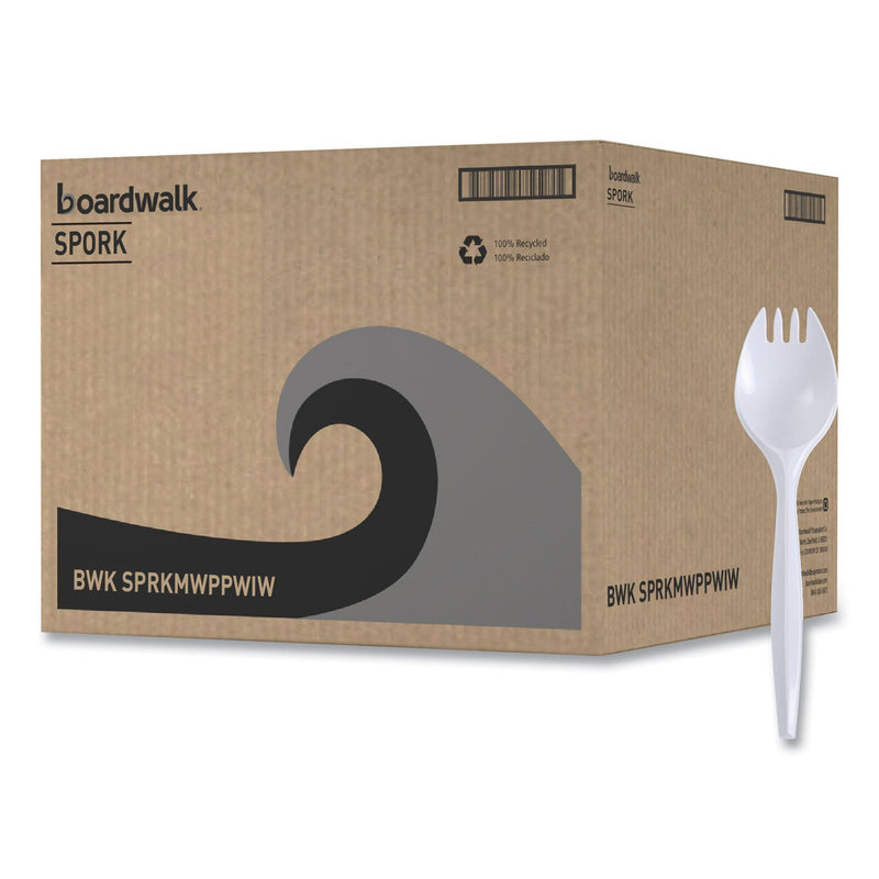 Boardwalk Mediumweight Wrapped Polypropylene Cutlery, Spork, White, 1,000/Carton