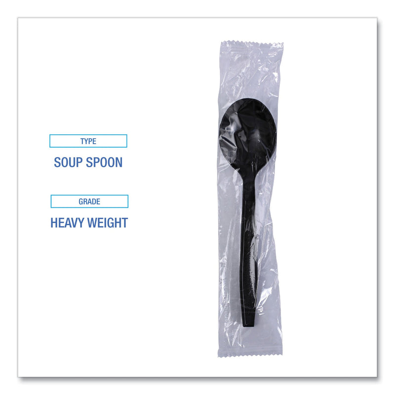 Boardwalk Heavyweight Wrapped Polypropylene Cutlery, Soup Spoon, Black, 1,000/Carton
