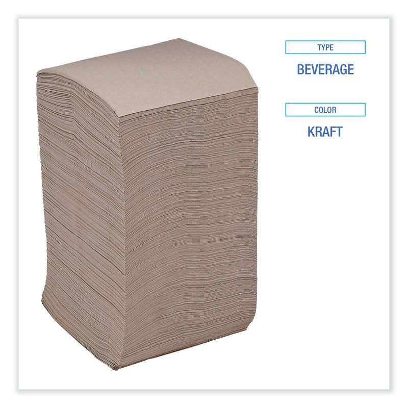 Boardwalk Beverage Napkins, 1-Ply, 9.5" x 9.5", Kraft, 500/Pack, 8 Packs/Carton