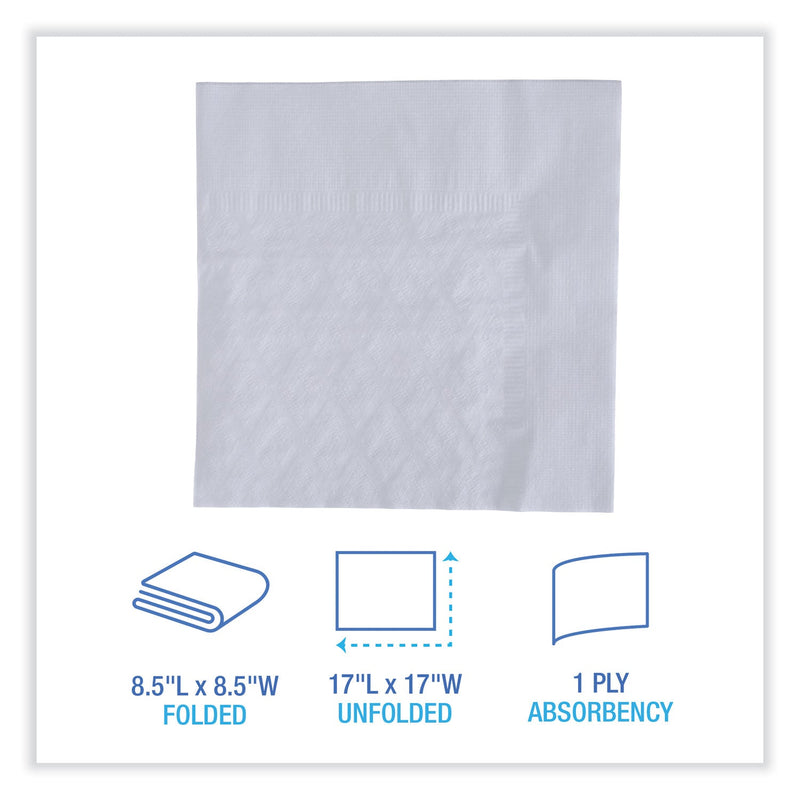 Boardwalk Dinner Napkin, 1-Ply, 17 x 17, White, 250/Pack, 12 Packs/Carton