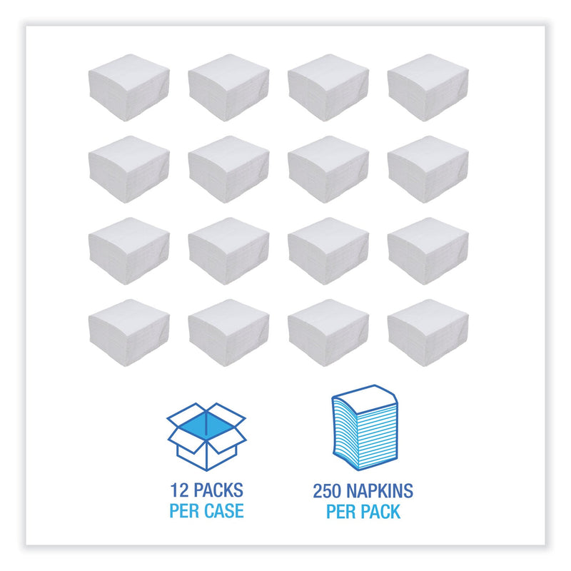 Boardwalk Dinner Napkin, 1-Ply, 17 x 17, White, 250/Pack, 12 Packs/Carton