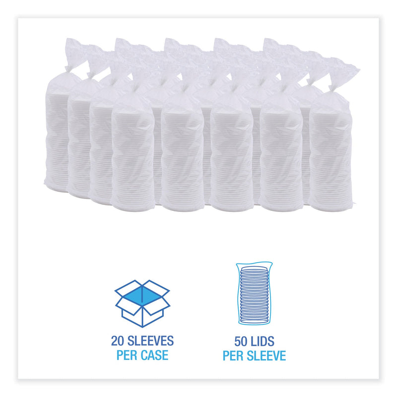Boardwalk Deerfield Hot Cup Lids, Fits 10 oz to 20 oz Cups, White, Plastic, 50/Pack, 20 Packs/Carton