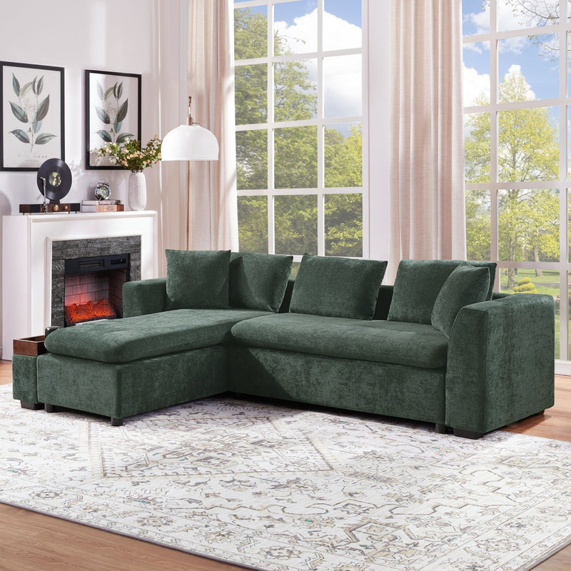 Modern L Shaped Sectional Sofa With Upholstery And Wooden Storage