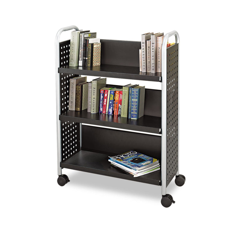 Safco Scoot Single-Sided Book Cart, Metal, 3 Shelves, 33" x 14.25" x 44.25", Black