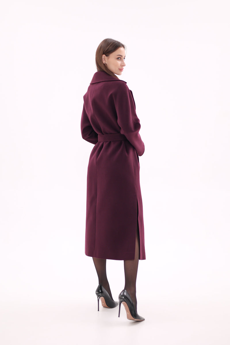 Cambridge Comfort Wraparound Wool Cashmere Coat in Royal Burgundy