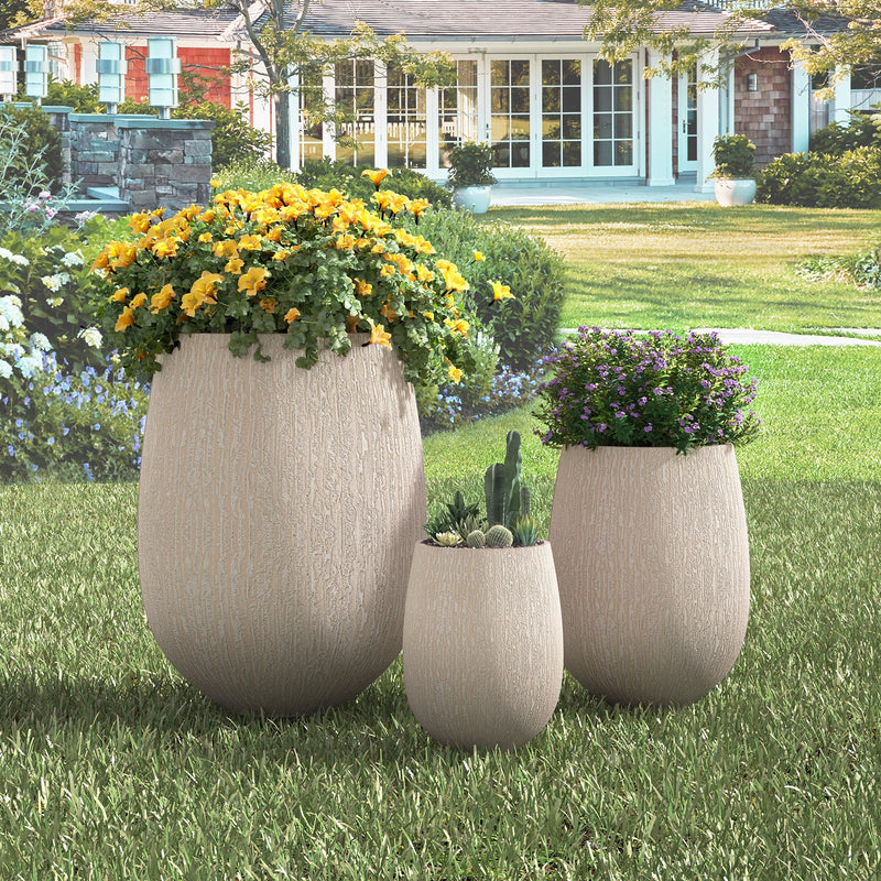 U_Style Egg-Shaped Lightweight MGO Outdoor Planter Set of 3