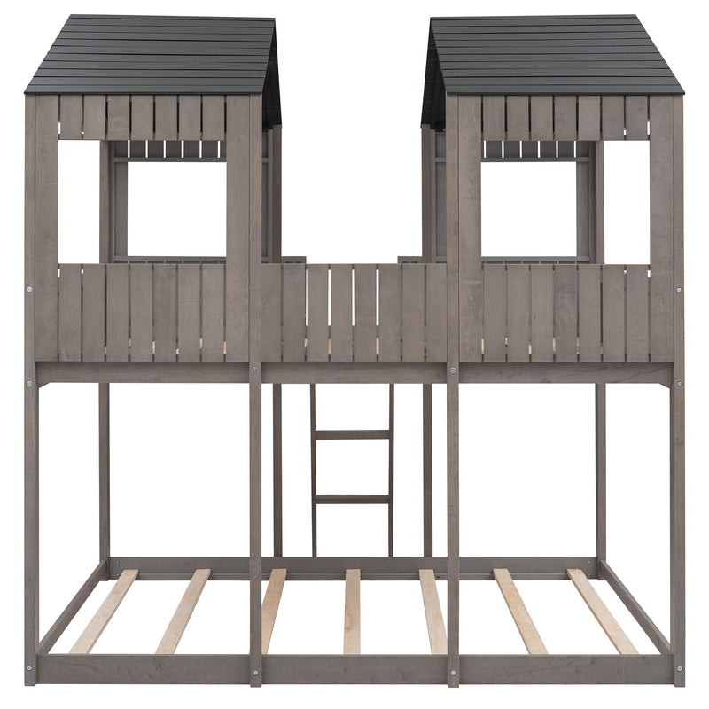 Bunk Bed With Roof, Window, Guardrail, Ladder