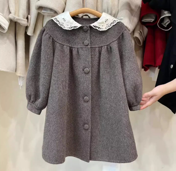Stylish British-style Warm Wool Coat For Girls