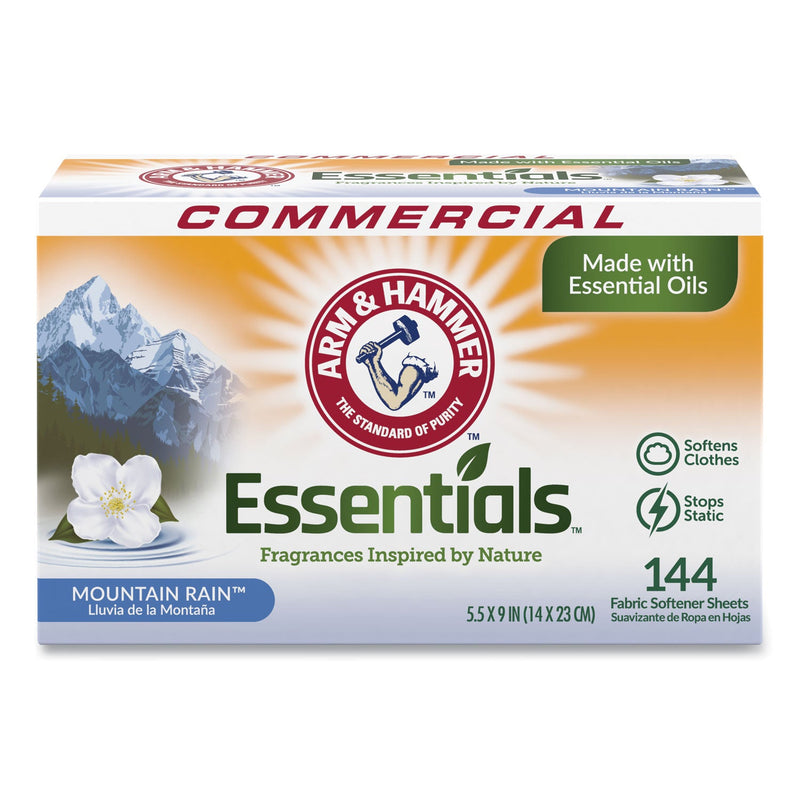 Arm & Hammer Essentials Dryer Sheets, Mountain Rain, 144 Sheets/Box