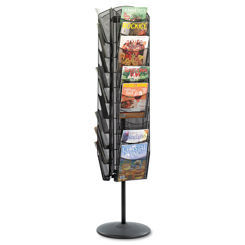 Safco Onyx Mesh Rotating Magazine Display, 30 Compartments, 16.5w x 16.5d x 66h, Black