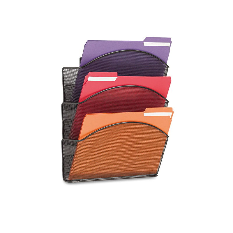 Safco Onyx Mesh Wall Pockets, 3 Sections, Letter Size, 12" x 3.25" x 17.25", Black