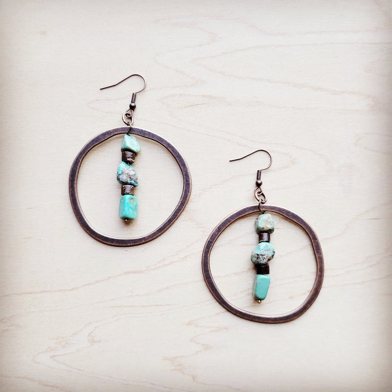 HuBei Turquoise w/ Wood Hoop Earrings 224d
