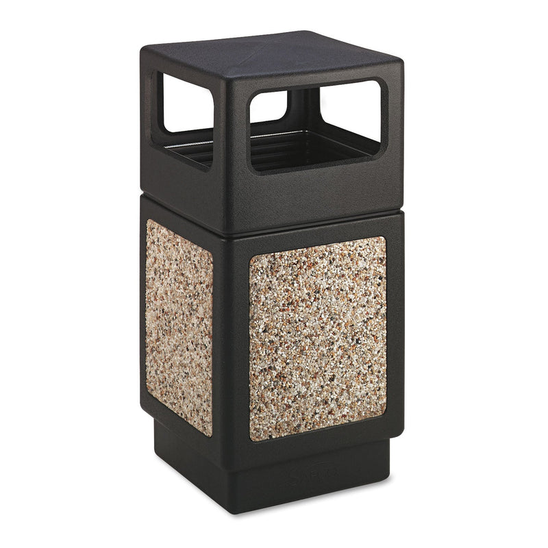 Safco Canmeleon Side-Open Receptacle, Square, Aggregate/Polyethylene, 38 gal, Black
