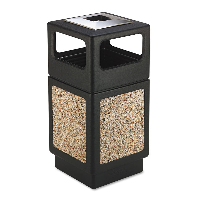 Safco Canmeleon Ash/Trash Receptacle, Square, Aggregate/Polyethylene, 38 gal, Black