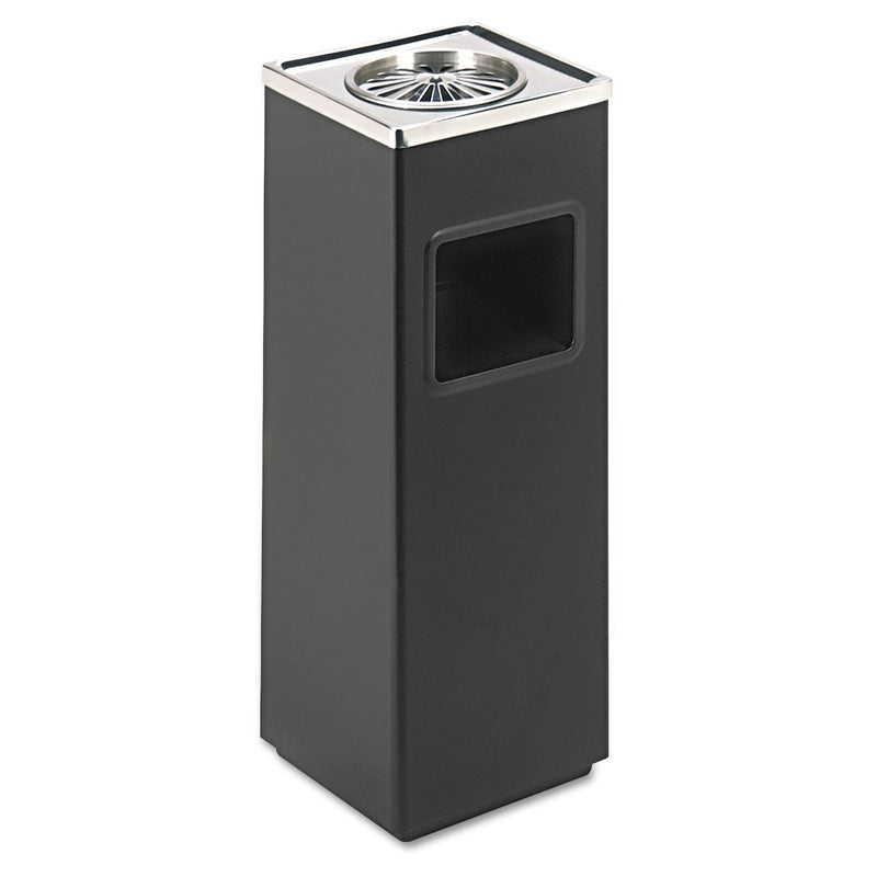 Safco Ash 'N Trash Sandless Urn, Square, Stainless Steel, 3 gal, Black/Chrome