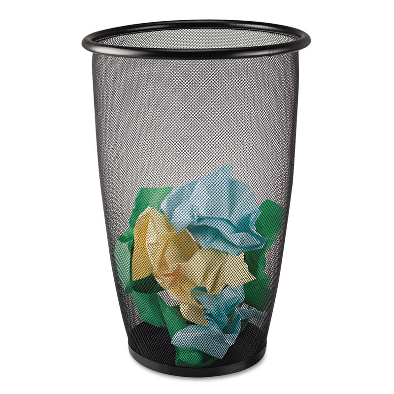 Safco Onyx Round Mesh Wastebasket, Steel Mesh, 9 gal, Black