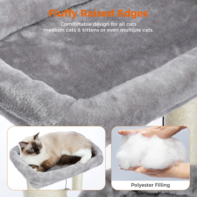 Cozy Gray Cat Tree Condo - 27" Multi-Level Tower with Spacious Perch and Scratching Posts for Kittens and Medium Cats