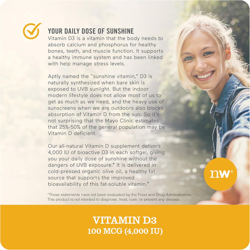 Vitamin D3 4000Iu (100 Mcg) 90-Day Supply for Immune Support, Healthy Muscle Function, and Bone Health - Non-Gmo, Gluten Free in Organic Extra Virgin Olive Oil, (Mini Softgel), 90 Count