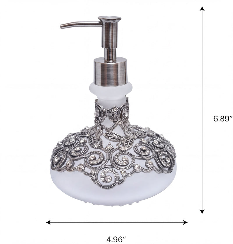 Soap Dispenser - Elegant Frosted Glass Bathroom Lotion Pump Bottle with Rhinestones
