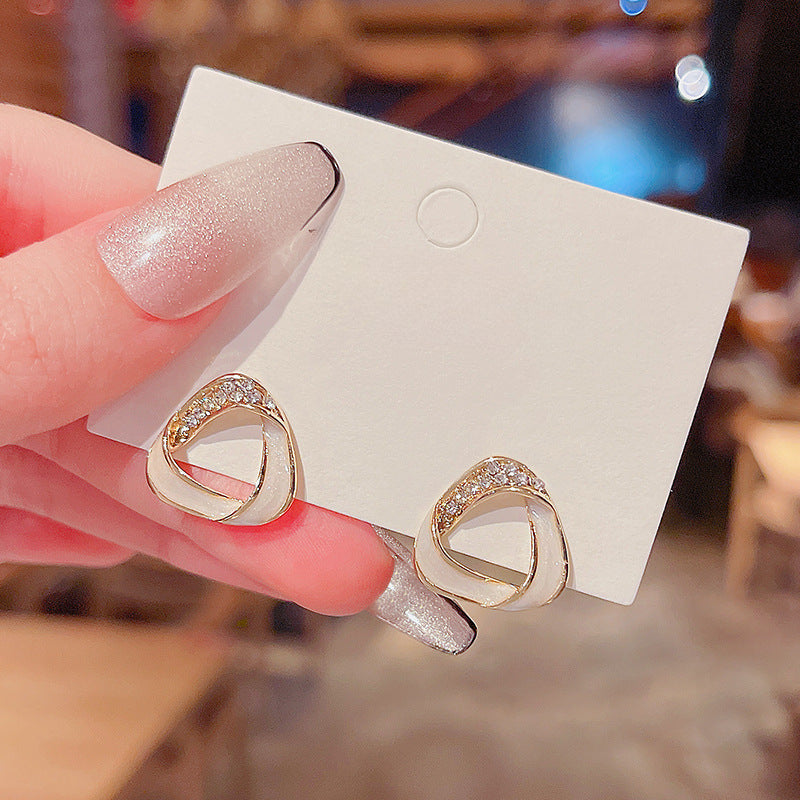 Triangle White Rhinestone Earrings