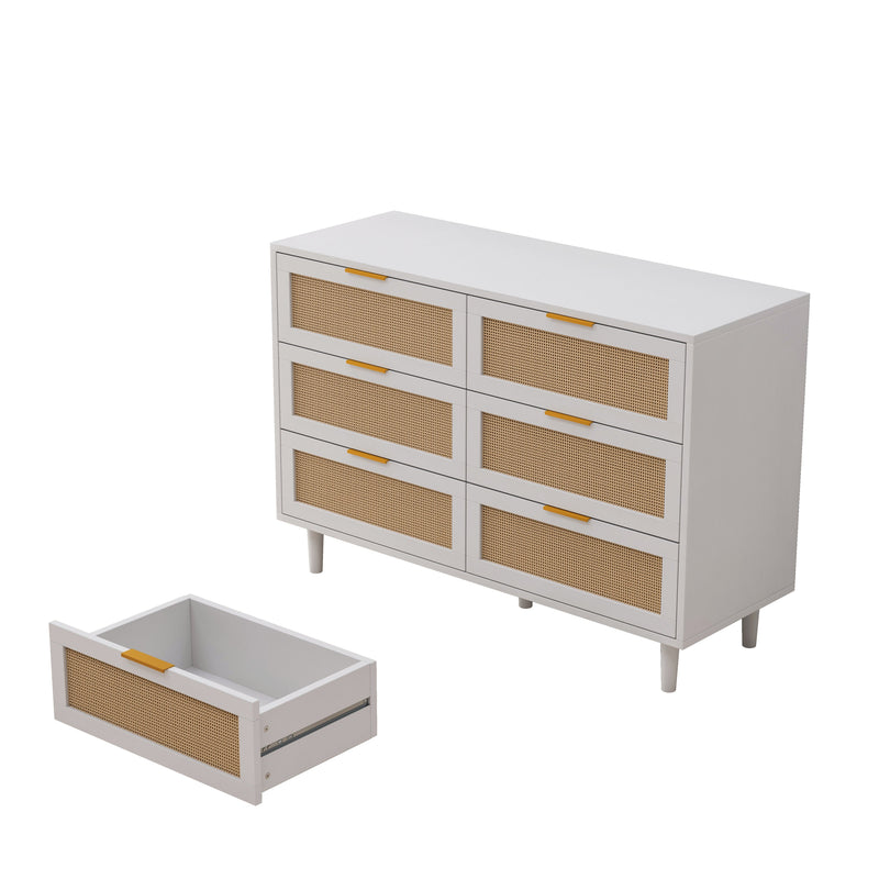43.31'6-Drawers Rattan Storage Cabinet Rattan Drawer,for Bedroom,Living Room,White