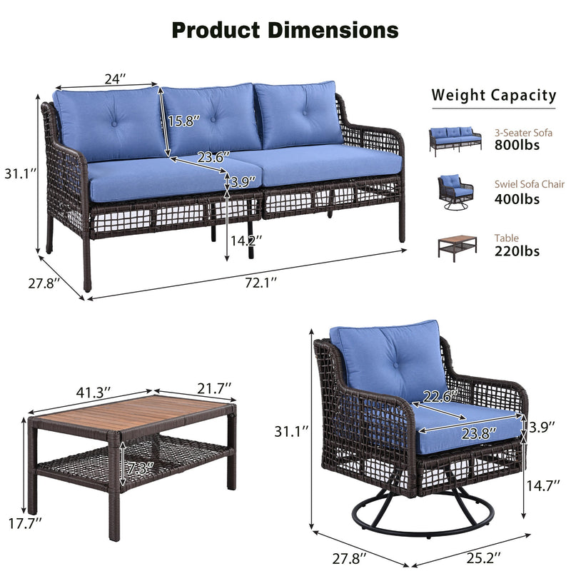 GO 4 Pieces Patio Furniture Set with Swivel Chairs Outdoor Wicker Sofas