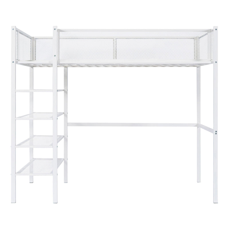 Loft Bed With 4 Tier Shelves And Storage
