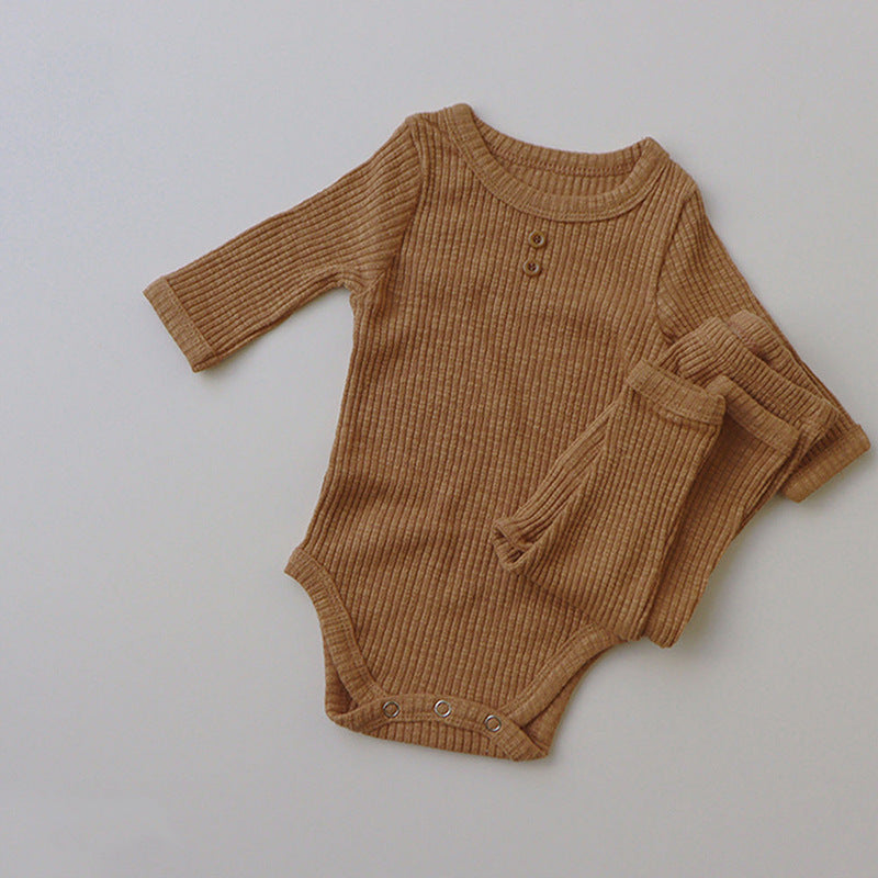 New Baby Long-sleeved Pit Strip Romper  Pants Suit