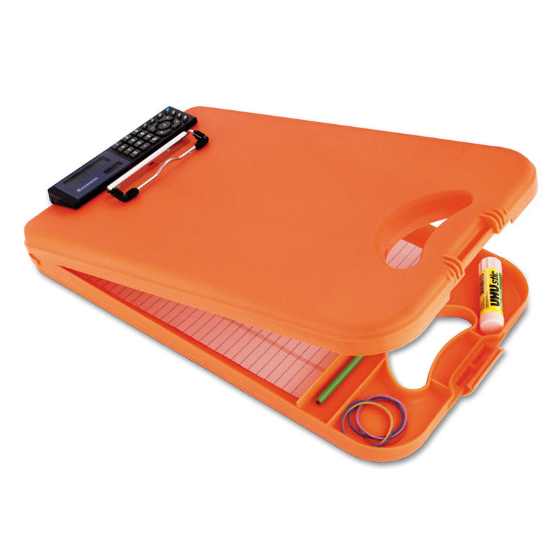 Saunders DeskMate II with Calculator, 0.5" Clip Capacity, Holds 8.5 x 11 Sheets, Hi-Vis Orange