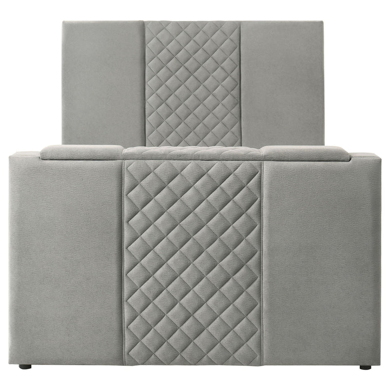Tara 61-inch Upholstered Queen Panel TV Bed Grey