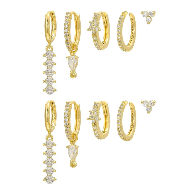 Stacking 5 Pieces Simple Clover Single-Row Serrated Ear Cuff Earring Set, 18k Gold-Plated  Teardrop Zircon Earrings, S925 Needle, Stacked Lobe Designs with Dazzling Zirconia