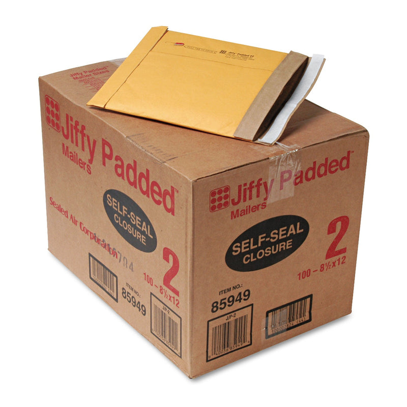 Sealed Air Jiffy Padded Mailer, #2, Paper Padding, Self-Adhesive Closure, 8.5 x 12, Natural Kraft, 100/Carton