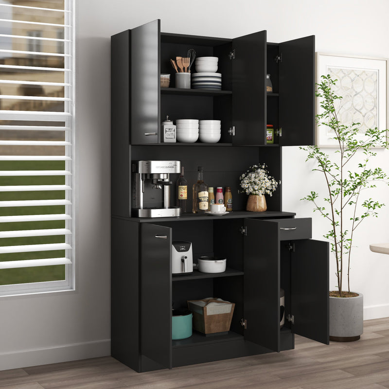 70.87' Tall Wardrobe& Kitchen Cabinet, with 6-Doors, 1-Open Shelves and 1-Drawer for bedroom,Black