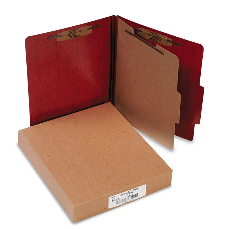 ACCO 20 pt. PRESSTEX Classification Folders, 1 Divider, Letter Size, Red, 10/Box