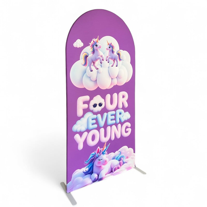 Four Ever Young Fabric Arch Cover - 4th Birthday Party Decor
