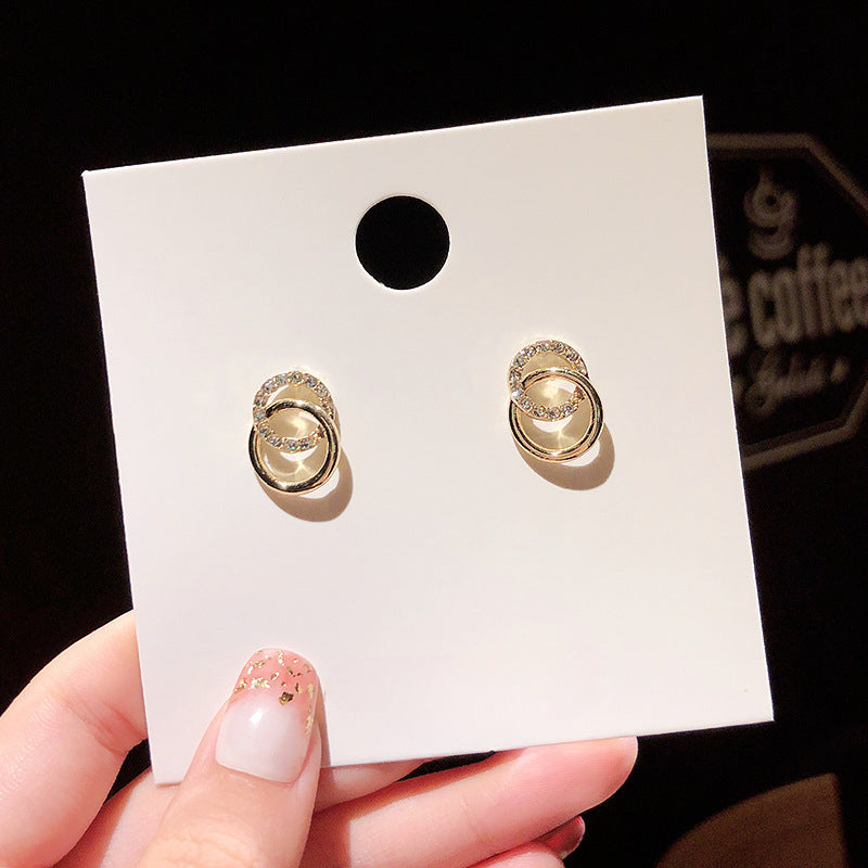 Double Circle Metal Crystal Stud Earrings