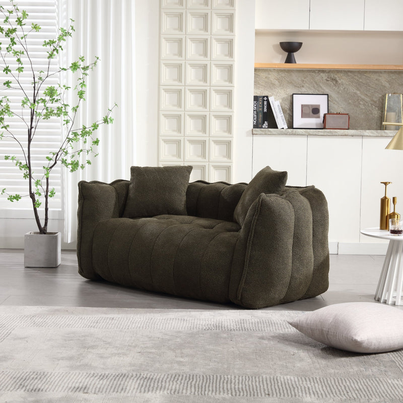 Cozy Beanbag Chair with High Resilience Foam Core for Two - Olive Green Chenille, 66x35x25 inches