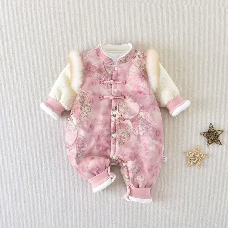 Fleece-lined Extra-thick Childrens Outdoor Cotton Jumpsuit