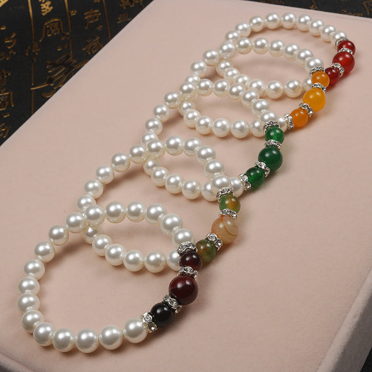 Popular Natural Agate Stone Pearl Stretch Bracelet