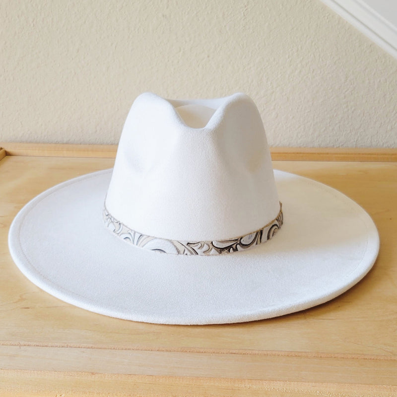 Sandy White Floral Embossed Leather Hat Band Only 951c