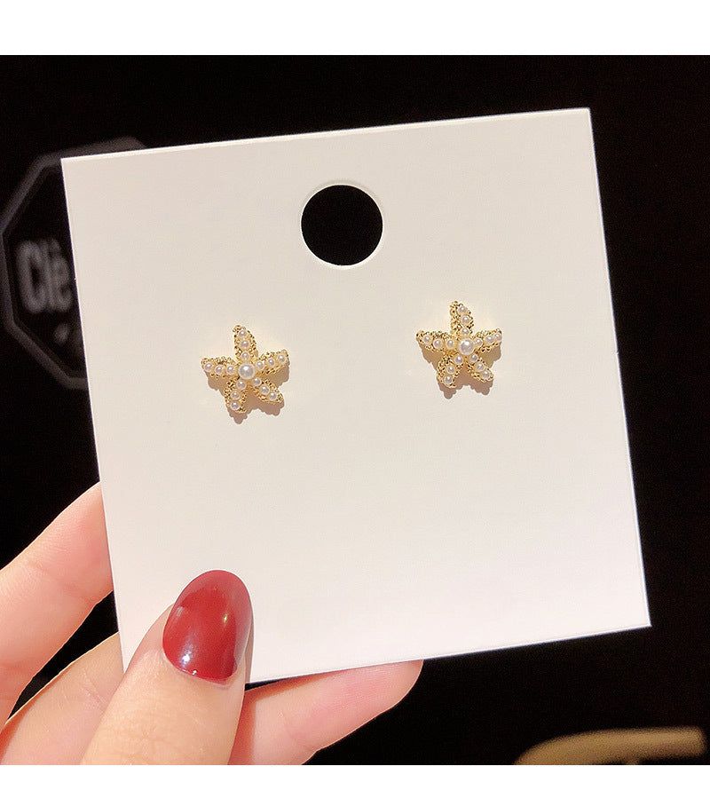 Imitation Pearl Starfish Stud Earrings