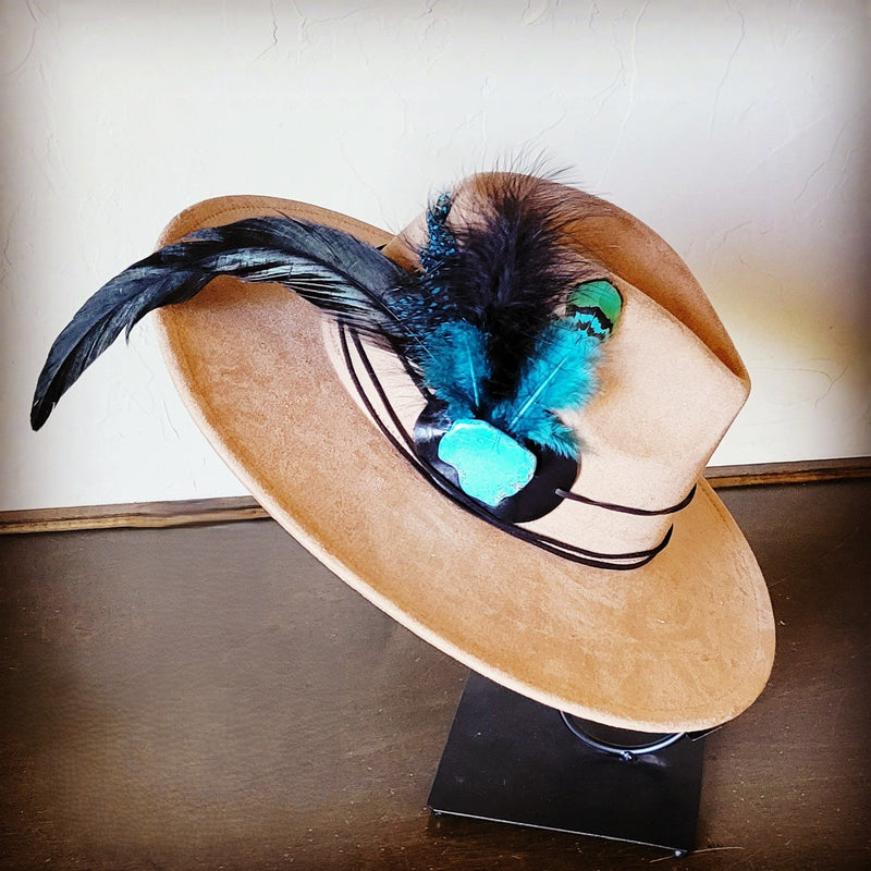 Boho Western Hat w/ Choice of Feather Hat Band-Tan 982f