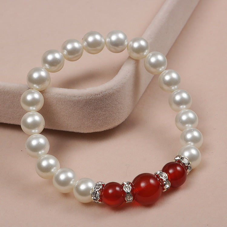 Popular Natural Agate Stone Pearl Stretch Bracelet