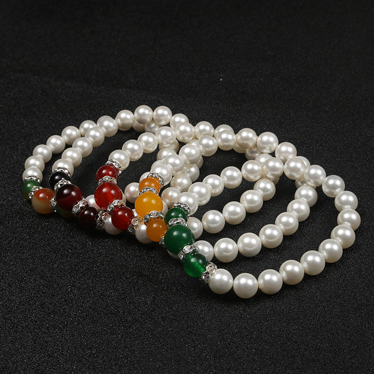 Popular Natural Agate Stone Pearl Stretch Bracelet