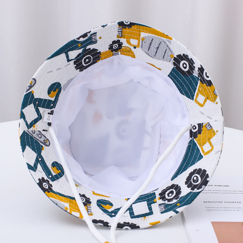 Printed Bucket Hat Cute Car Dinosaur Summer Beach Pure Cotton Fisherman Hat For Babies