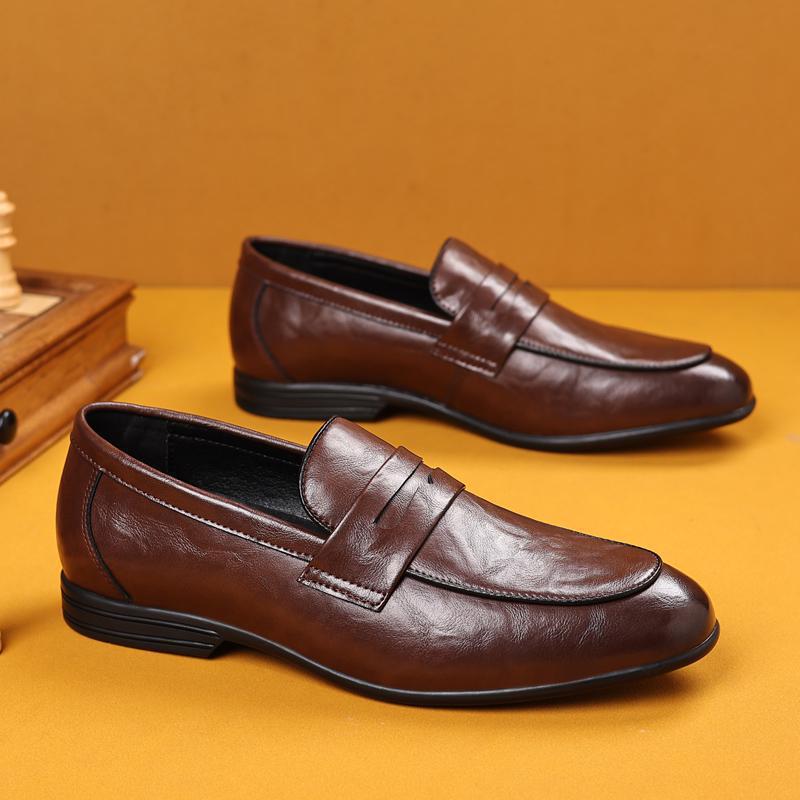 Men's Business Formal Leather Dress Shoes | Slip-On Oxford | Black & Brown