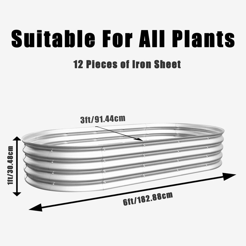 Heavy Duty Galvanized Raised Garden Bed Kit 6x3x1ft Silver