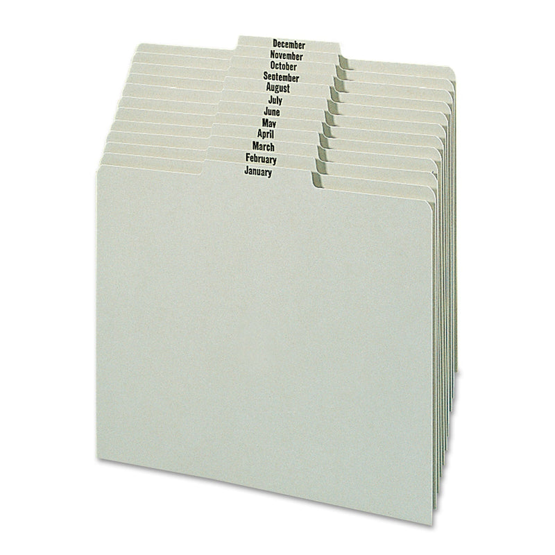 Smead 100% Recycled Monthly Top Tab File Guide Set, 1/3-Cut Top Tab, January to December, 8.5 x 11, Green, 12/Set